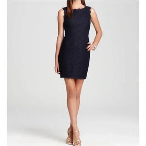 Adrianna Papell Sleeveless Lace Dress Zip Back Navy Size 12
